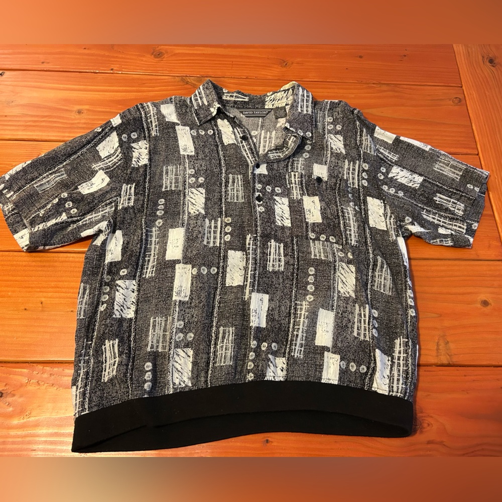 David Taylor Abstract Grey and White button shirt